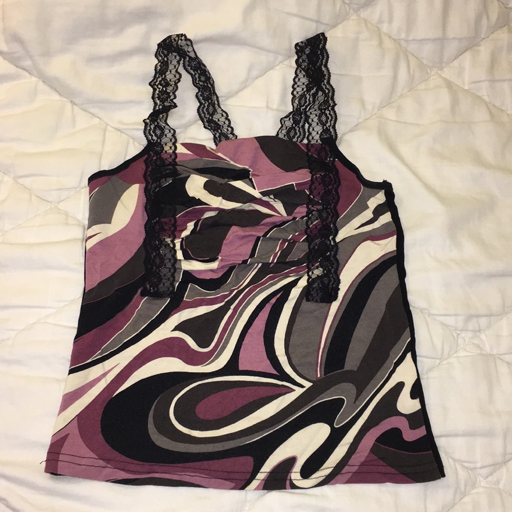 Purple & Black Lace Straps Top